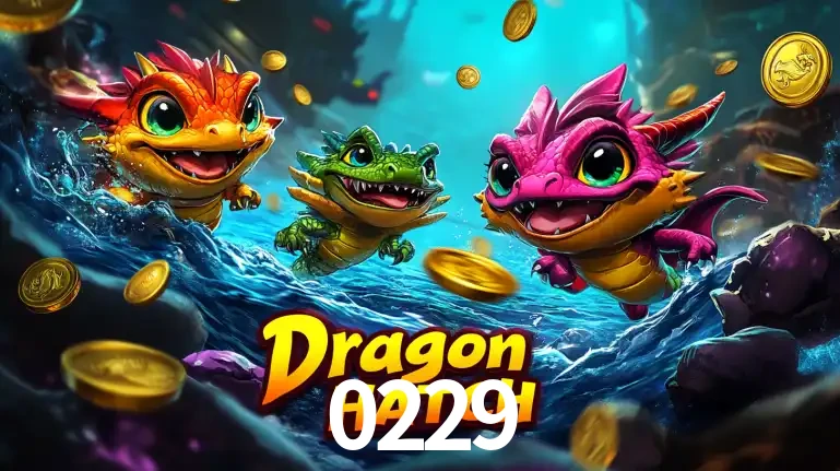 Arte promocional do jogo Dragon Hatch com três adoráveis dragões bebês nadando entre moedas de ouro, um dos slots mais divertidos para jogar no cassino 0229.